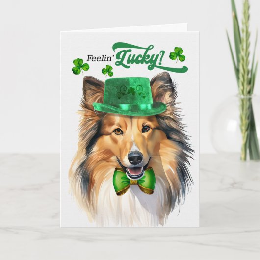 Cartes Pour Fêtes Annuelles Shetland Sheepdog Feelin' Lucky St Patrick's Day (Devant)