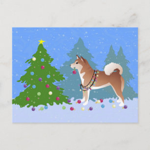 Cartes Pour Fêtes Annuelles Shiba Inu Chien décorant l'arbre de Noël