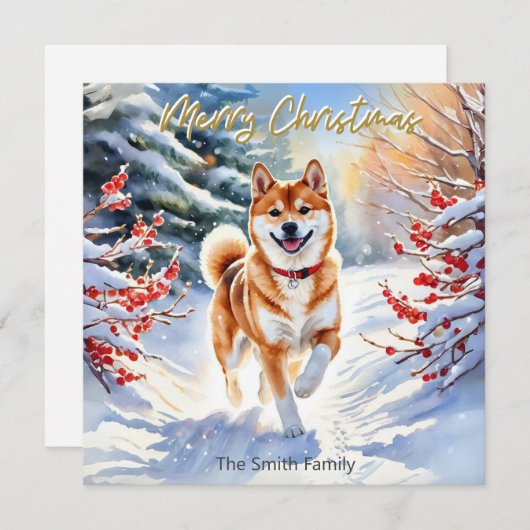 Cartes Pour Fêtes Annuelles Shiba Inu Chien En Neige Joyeux Noël (Devant / Derrière)