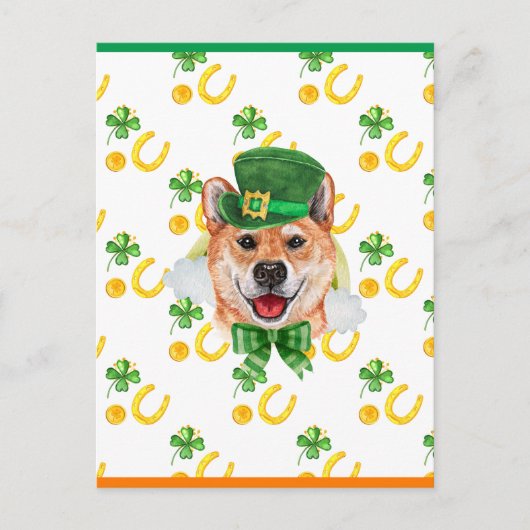 Cartes Pour Fêtes Annuelles Shiba Inu Shamrock St. Patricks Day (Devant)
