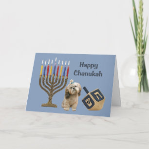 Cartes Pour Fêtes Annuelles Shih Tzu Chanukah Card Menorah Dreidel