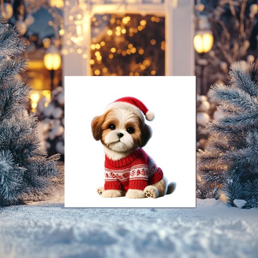 Cartes Pour Fêtes Annuelles Shih Tzu en pull rouge