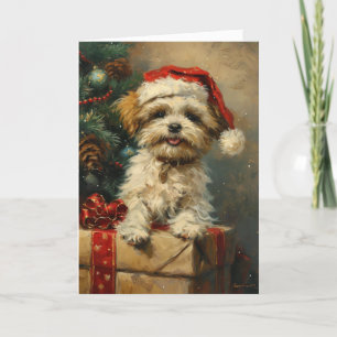 Cartes Pour Fêtes Annuelles Shih Tzu vintage Noël personnalisé