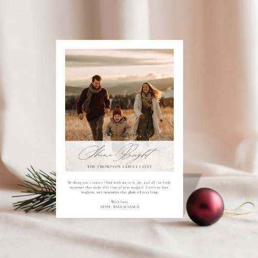 Cartes Pour Fêtes Annuelles Shine Bright Elegant Script Rustic Christmas Photo