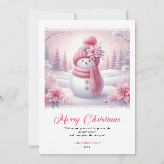 Cartes Pour Fêtes Annuelles Shiny pink snowman kids card editable digital art (Devant)
