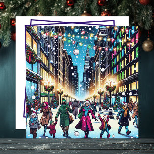 Cartes Pour Fêtes Annuelles Shopping de Noël dans la ville lors d'un jour de n