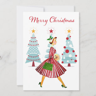 Cartes Pour Fêtes Annuelles Shopping de Noël Vintage de la Dame de 1950