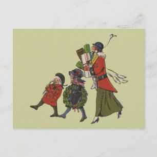 Cartes Pour Fêtes Annuelles Shopping de Noël vintage en famille, plaisir assur