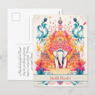 Cartes Pour Fêtes Annuelles 🐘 Shubh Diwali avec l'élégance de l'aquarelle