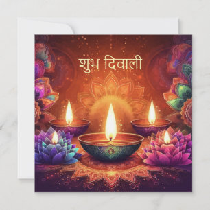 Cartes Pour Fêtes Annuelles Shubh Diwali Lotus Diya Festival Floral Lumière