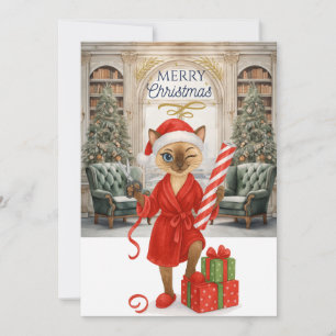 Cartes Pour Fêtes Annuelles Siamese Cat tient des présents de Noël