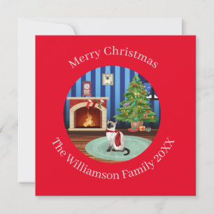 Cartes Pour Fêtes Annuelles Siamese Kitty Chat personnalisé Noël