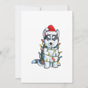 Cartes Pour Fêtes Annuelles Siberian Husky Père Noël Arbre de Noël Lumières No