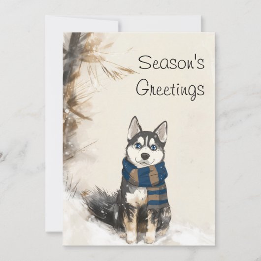 Cartes Pour Fêtes Annuelles Siberian Husky Personnalisé Portant une Écharpe (Devant)