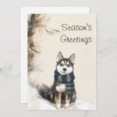 Cartes Pour Fêtes Annuelles Siberian Husky Personnalisé Portant une Écharpe (Devant / Derrière)