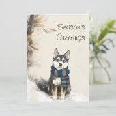 Cartes Pour Fêtes Annuelles Siberian Husky Personnalisé Portant une Écharpe (Debout devant)
