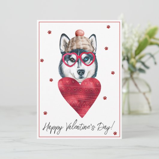 Cartes Pour Fêtes Annuelles Sibérie Husky Amoureux des chiens Valentine Cadeau (Debout devant)