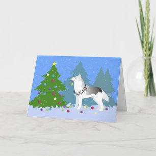 Cartes Pour Fêtes Annuelles Sibérie Husky Décoration Arbre de Noël -Forêt