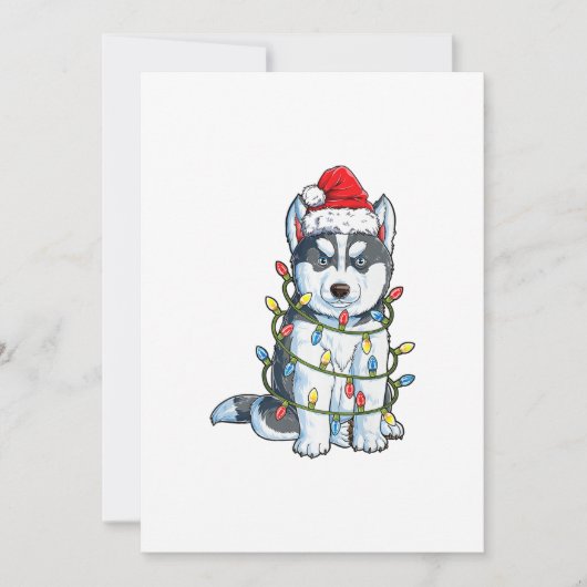 Cartes Pour Fêtes Annuelles Sibérien Husky Père Noël Noël Lumières Noël (Devant)