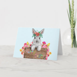 Cartes Pour Fêtes Annuelles SIGNE Floral EN BOIS Lapin Pâques