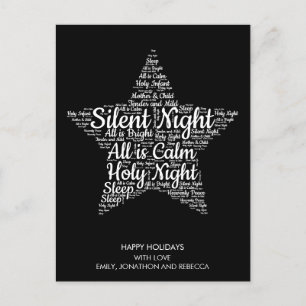 Cartes Pour Fêtes Annuelles Silent Night Lyrics Star Shape WordArt Blanc Noir