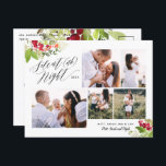 Cartes Pour Fêtes Annuelles Silent nuit multi photo rouge vert feuillage drôle<br><div class="desc">Une nuit silencieuse multi photo carte postale vacances. Aquarelle feuillage botanique rouge et vert. Idée de texte pour les familles.</div>