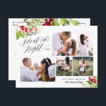 Cartes Pour Fêtes Annuelles Silent nuit multi photo rouge vert feuillage drôle<br><div class="desc">Une nuit silencieuse multi photo carte postale vacances. Aquarelle feuillage botanique rouge et vert. Idée de texte pour les familles.</div>