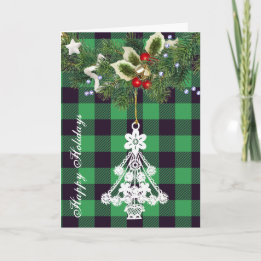Cartes Pour Fêtes Annuelles Silhouette d'arbre de Noël à carreaux vert Buffalo