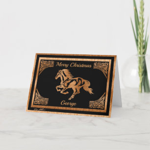 CARTES POUR FÊTES ANNUELLES SILHOUETTE DE CHEVAL EN BOIS