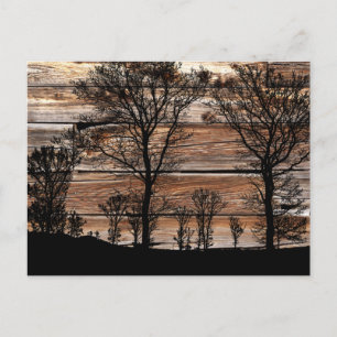 Cartes Pour Fêtes Annuelles Silhouette De L'Arbre Des Bois Sur La Barque