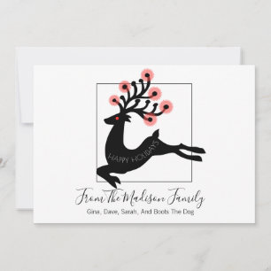 Cartes Pour Fêtes Annuelles Silhouette de renne sautant fantaisiste blanc