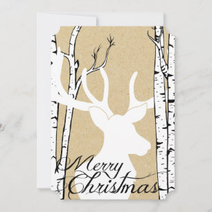 Cartes Pour Fêtes Annuelles Silhouette Deer Birch Forest Holiday