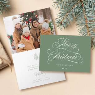 Cartes Pour Fêtes Annuelles Silky Sage Joyeux Noël Script photo plié