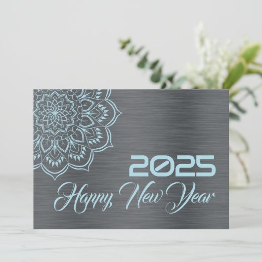 Cartes Pour Fêtes Annuelles Silver blue wish card New Year with mandala (Debout devant)