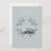 Cartes Pour Fêtes Annuelles Silver doux Turquoise bleu Noël Scène d'hiver (Devant / Derrière)
