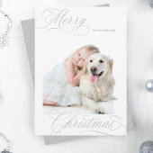 Cartes Pour Fêtes Annuelles Silver Grey Joyeux Noël Script Photo minime