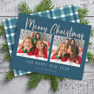 Cartes Pour Fêtes Annuelles Silver Joyeux Noël Bulles Lettres Plaid Photo