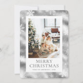 Cartes Pour Fêtes Annuelles Silver Joyeux Noël Snowflake Photo Neige (Devant)
