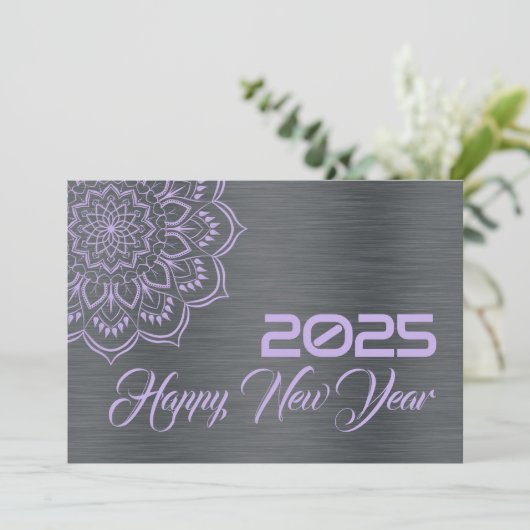 Cartes Pour Fêtes Annuelles Silver mauve wish card New Year with mandala (Debout devant)