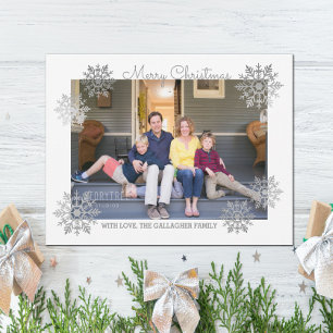 Cartes Pour Fêtes Annuelles Silver Shimmerger Chic Snowflake photo de vacances