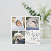 Cartes Pour Fêtes Annuelles Silver Snowflake Joy Script 3 Photo Collage (Debout devant)