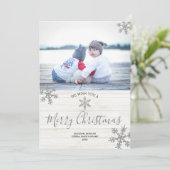 Cartes Pour Fêtes Annuelles Silver Snowflake Rustique Noël 2 Photo (Debout devant)