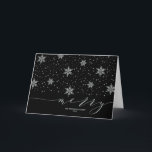 Cartes Pour Fêtes Annuelles Silver Snowflakes Merry Christmas Holiday Greeting<br><div class="desc">Celebrate the season with this stylish holiday card. This design features stylish silver lettering "merry" with snowflake pattern background. You can personalize the text. More Christmas holiday items are available at my shop BaraBomDesign.</div>