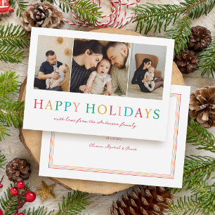 Cartes Pour Fêtes Annuelles Simple 3 Photo Colorful Typography Joyeuses Fêtes