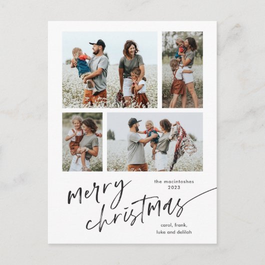 Cartes Pour Fêtes Annuelles Simple 4 photo Collage Script Joyeux Noël (Devant)