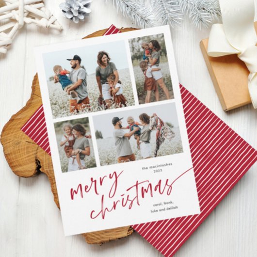 Cartes Pour Fêtes Annuelles Simple 4 photo Collage Script Joyeux Noël