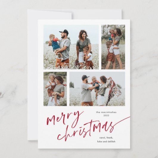 Cartes Pour Fêtes Annuelles Simple 4 photo Collage Script Joyeux Noël (Devant)