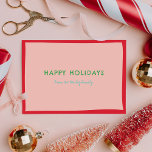 Cartes Pour Fêtes Annuelles Simple amusant rose et rouge photo<br><div class="desc">Playful et simple, cette carte de vacances est dotée de polices amusantes et de couleurs audacieuses et joyeuses. Ajoutez votre propre photo au dos ou supprimez pour une carte de vacances amusante. Si vous supprimez la photo, l'arrière - plan sera un turquoise de coordination correspondant à la signature sur le...</div>
