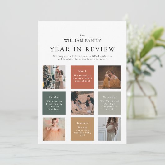 Cartes Pour Fêtes Annuelles Simple Année Moderne En Revue Famille Photo (Debout devant)