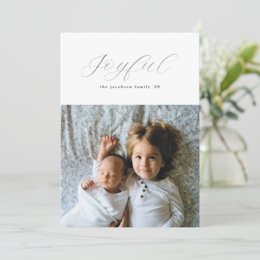 Cartes Pour Fêtes Annuelles Simple Argent Doré Joyful Script (Debout devant)